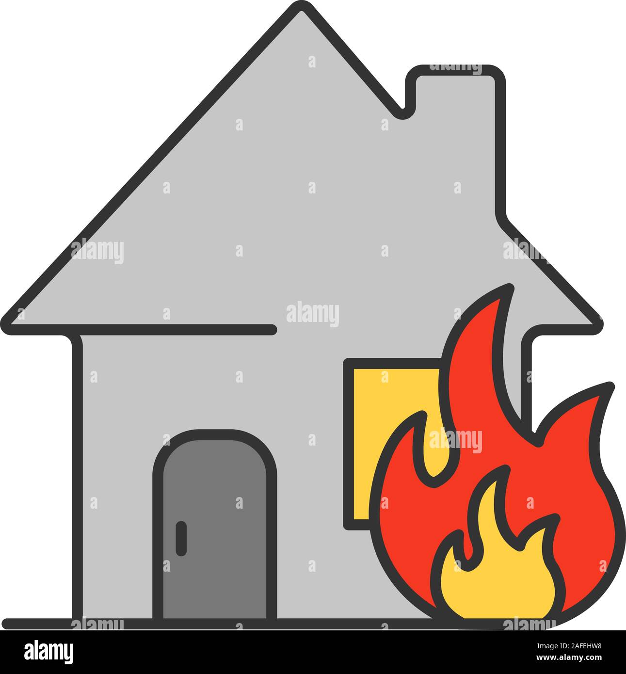 Burning house color icon. House on fire. Isolated vector illustration