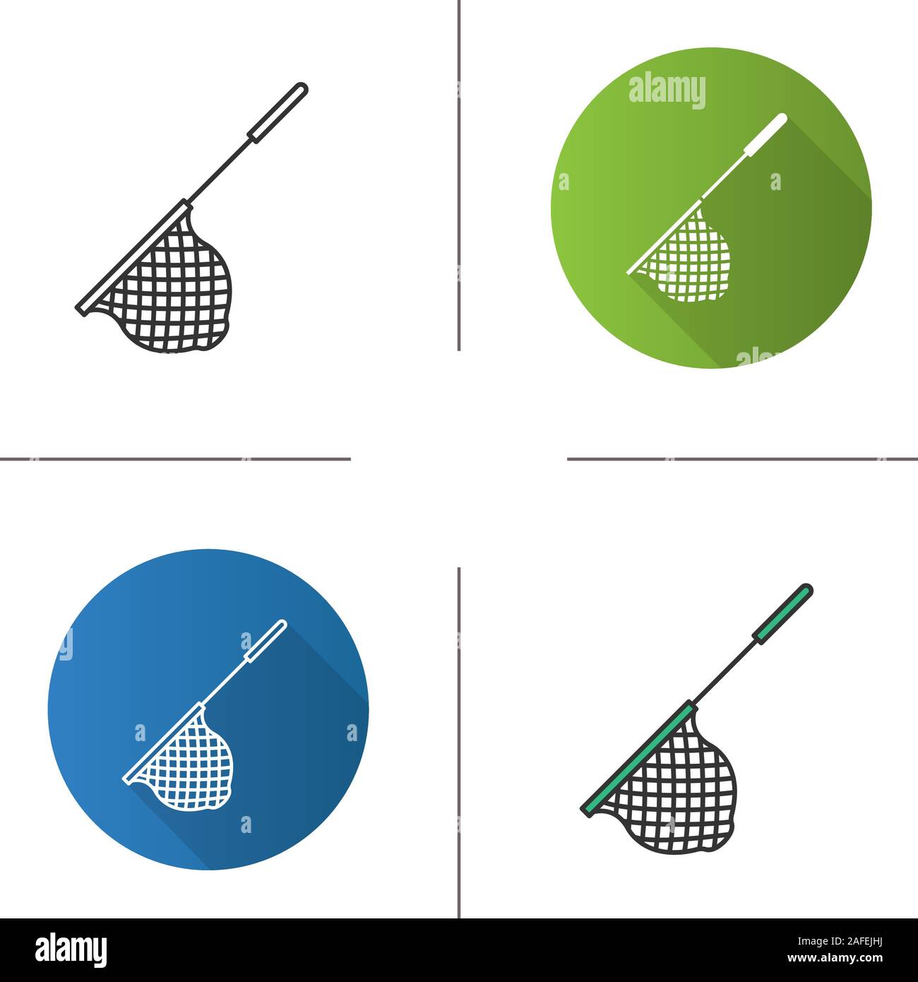 Scoop net icon. Flat design, linear and color styles. Fishing gear