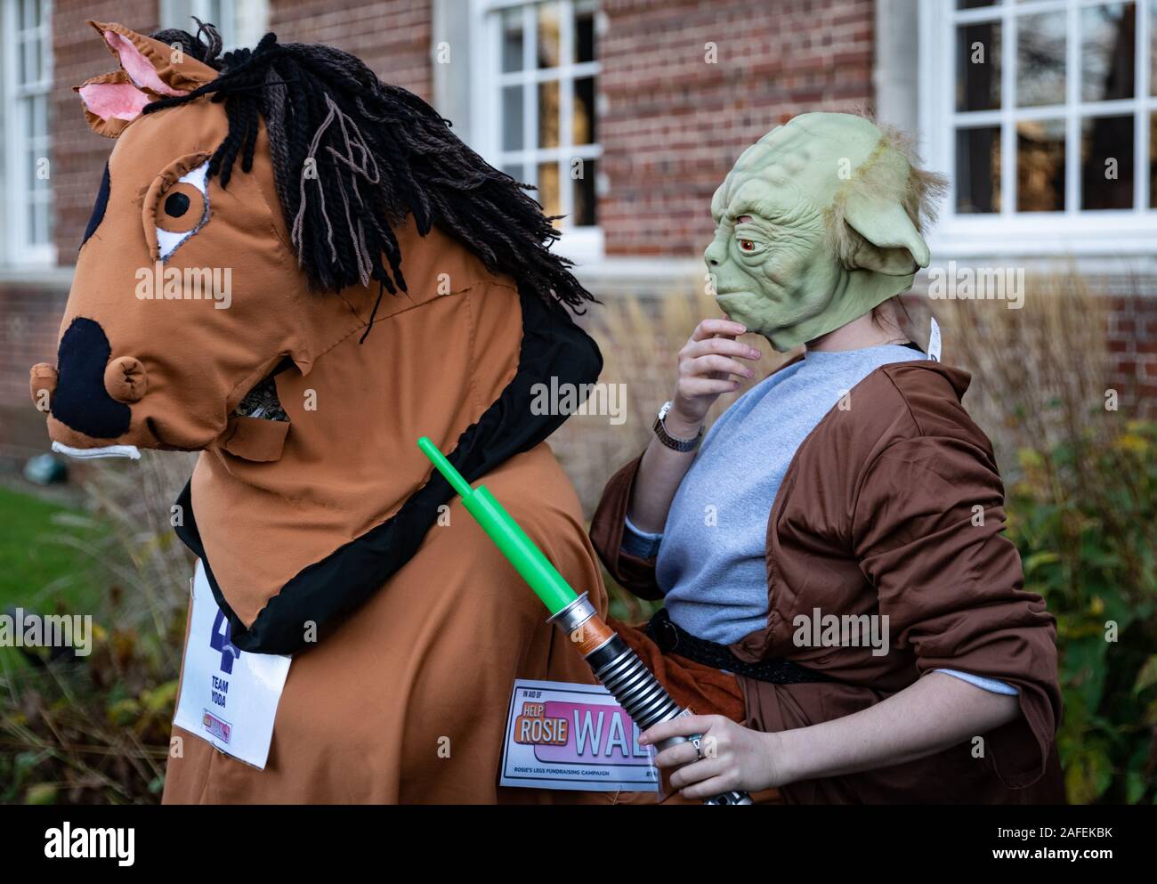 The London Pantomime Horse Race in Greenwich, London, UK. Stock Photo