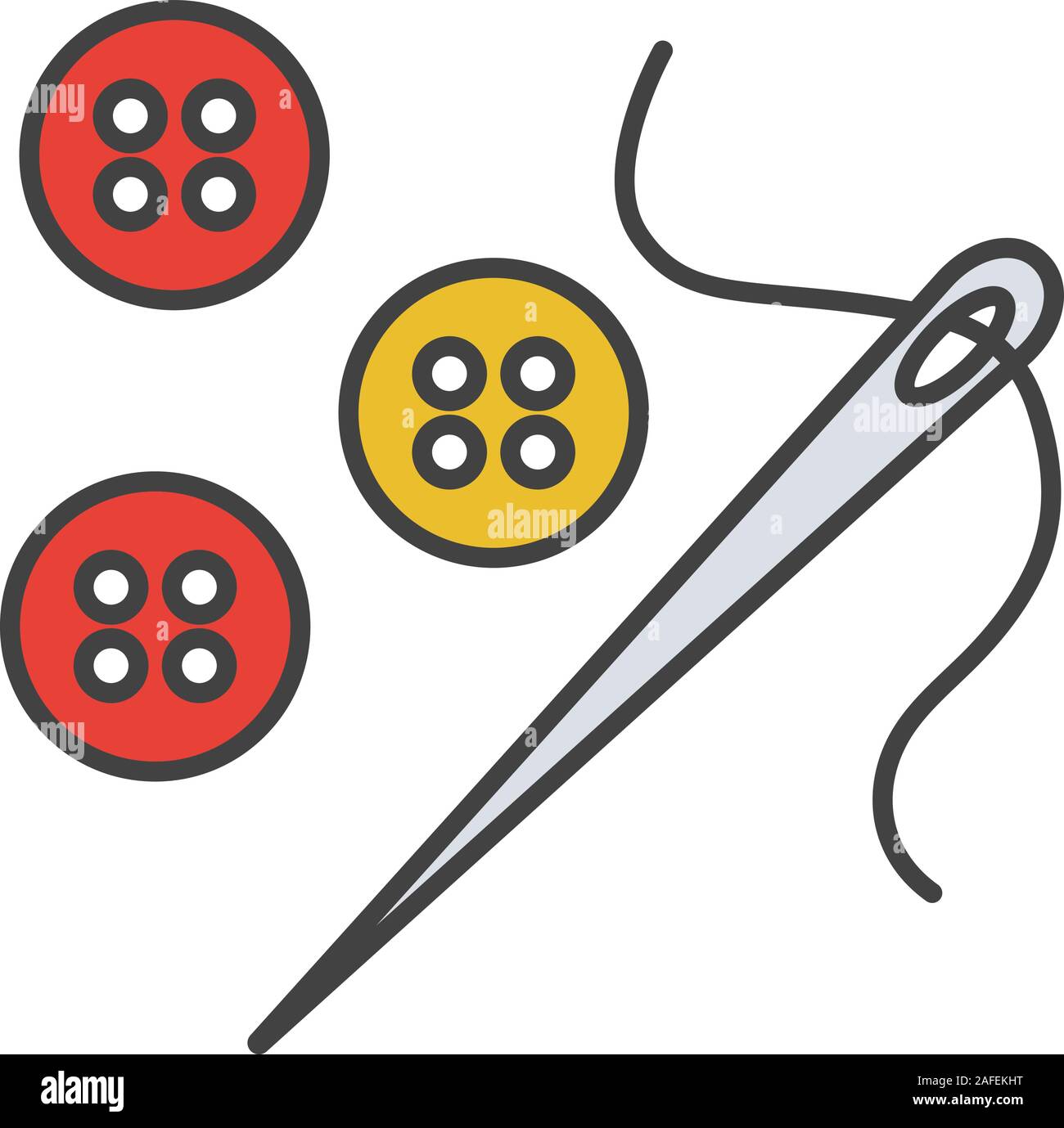 Sewing buttons and needle with thread color icon. Tailoring. Isolated ...