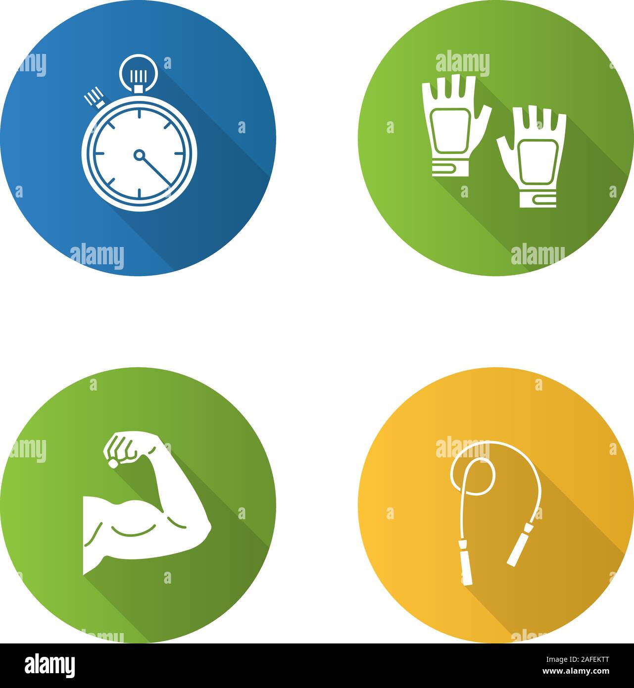 Fitness flat design long shadow glyph icons set. Sport equipment. Jump ...