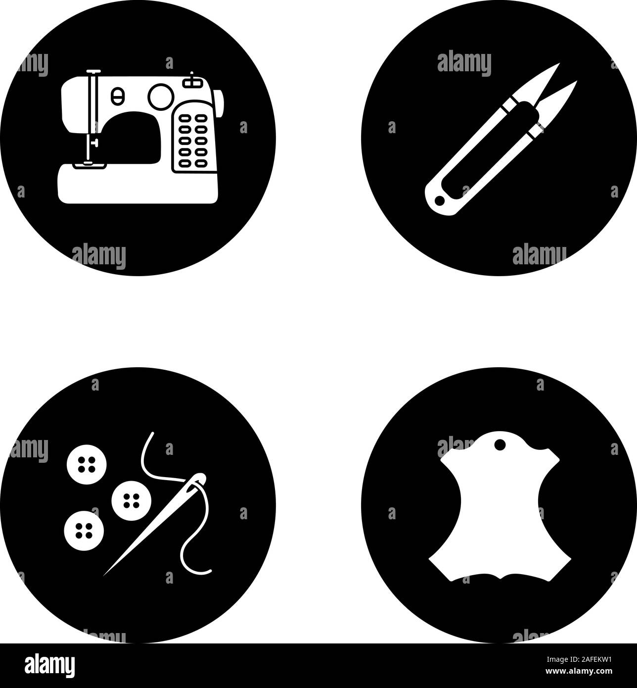 Tailoring glyph icons set. Sewing machine, thread cutter, needle and ...