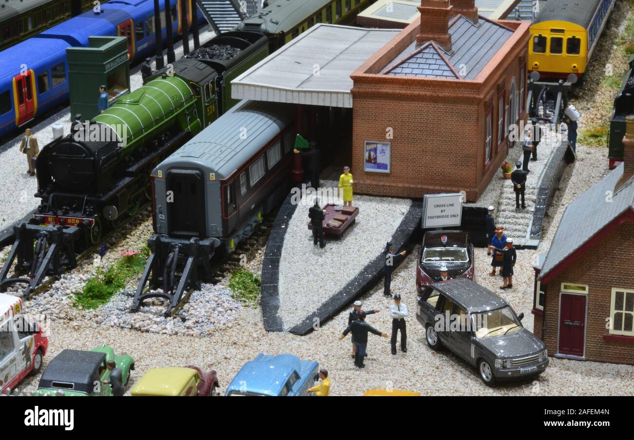 Crawley, West Sussex/ United Kingdom-December 15 2019: A diorama of the Queen Mother standing by her Daimler Limousine after just getting off the Roya Stock Photo