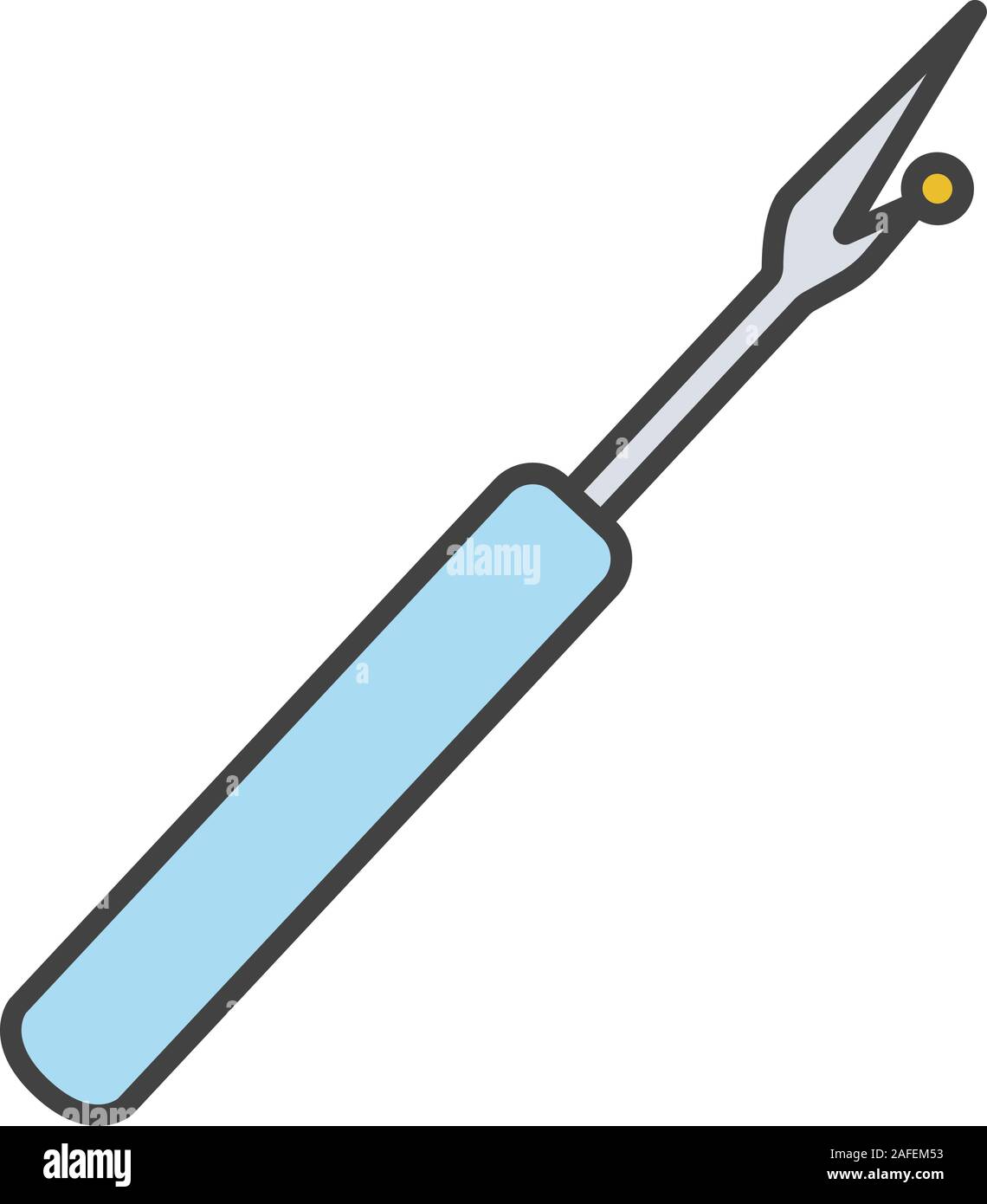 Sewing seam ripper color icon. Stitch unpicking tool. Isolated vector illustration Stock Vector