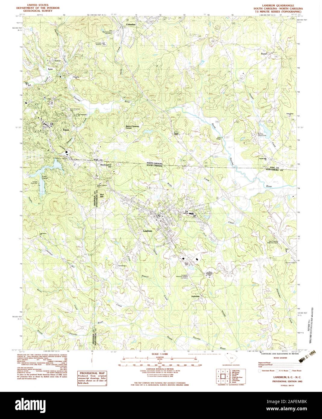 USGS TOPO Map North Carolina SC Landrum 261227 1983 24000 Restoration Stock Photo