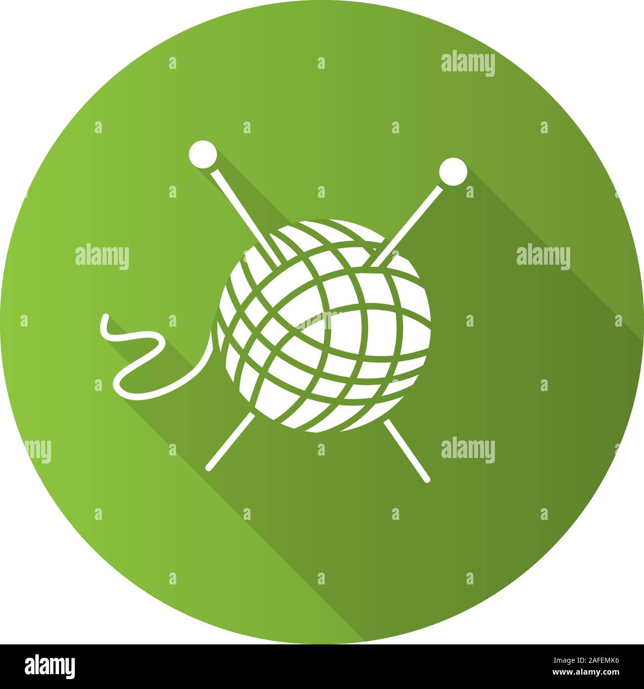 Wool clew with knitting needles flat design long shadow glyph icon ...