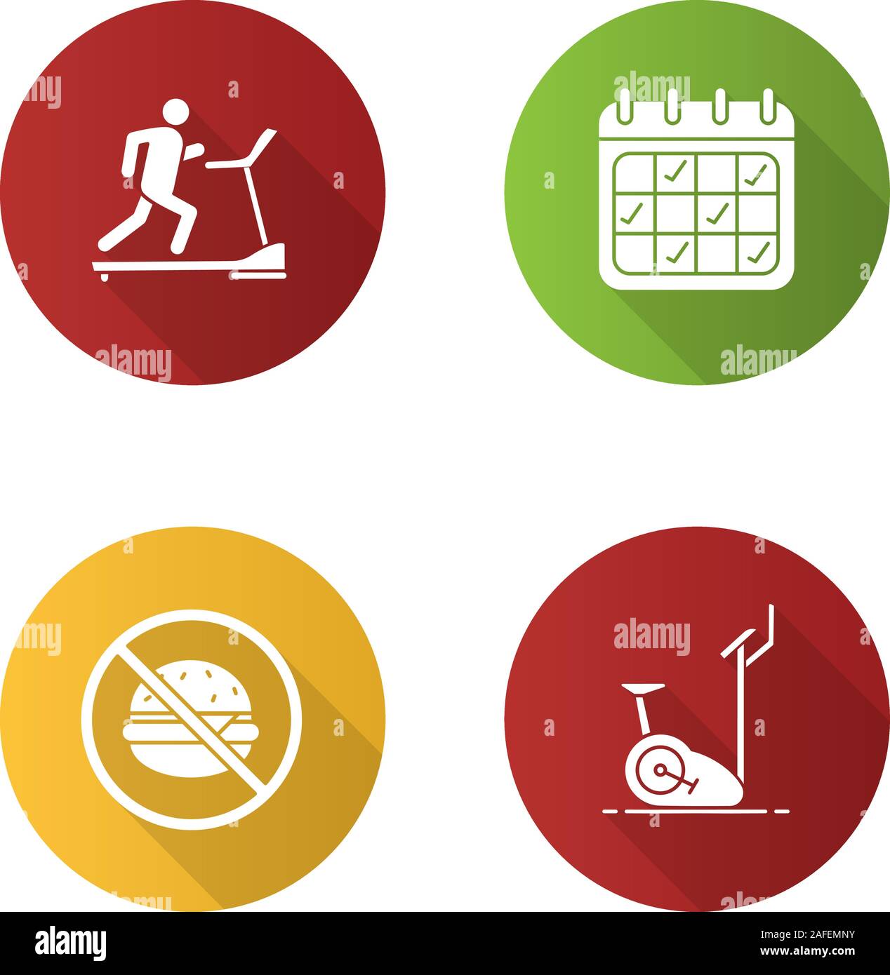 Fitness flat design long shadow glyph icons set. Sport equipment ...