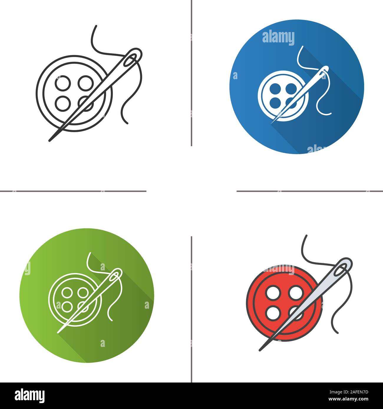 Sewing buttons and needle with thread icon. Flat design, linear and ...