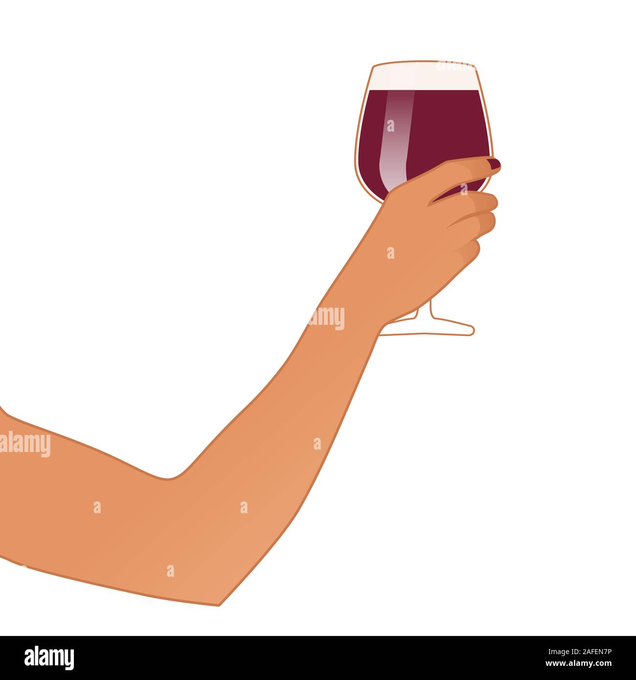 Female hand holding a glass of red wine isolated on white background ...