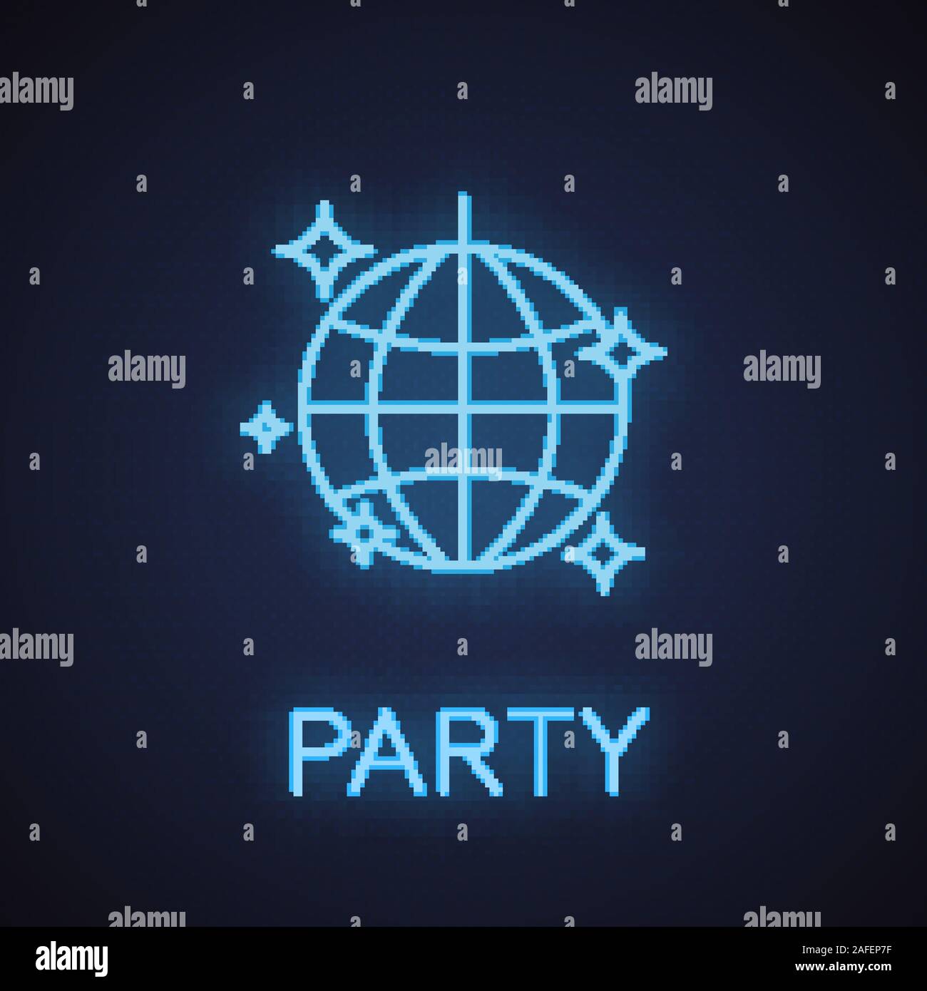 Disco ball neon light icon. Party glowing sign. Dancing