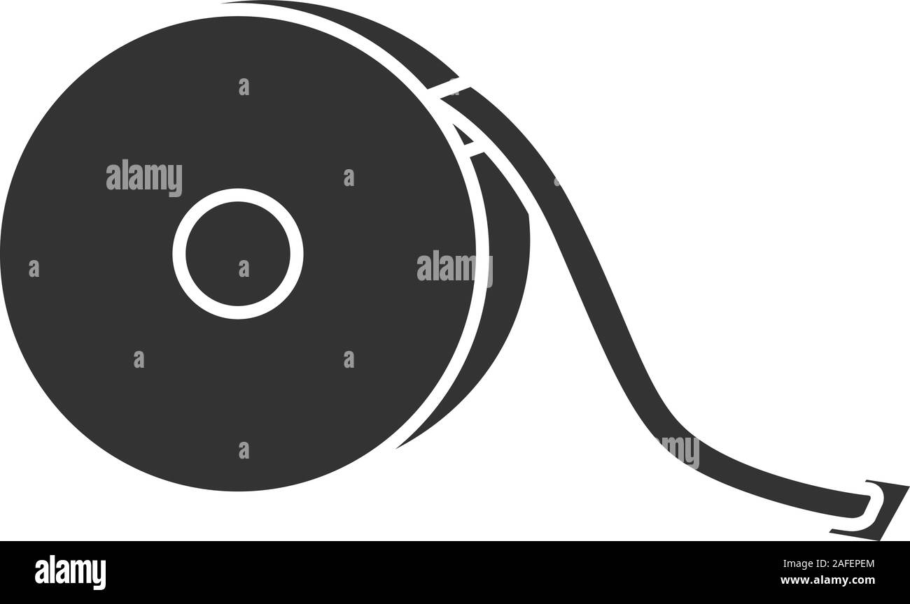 Measuring tape glyph icon. Sewing meter. Tapeline. Silhouette symbol