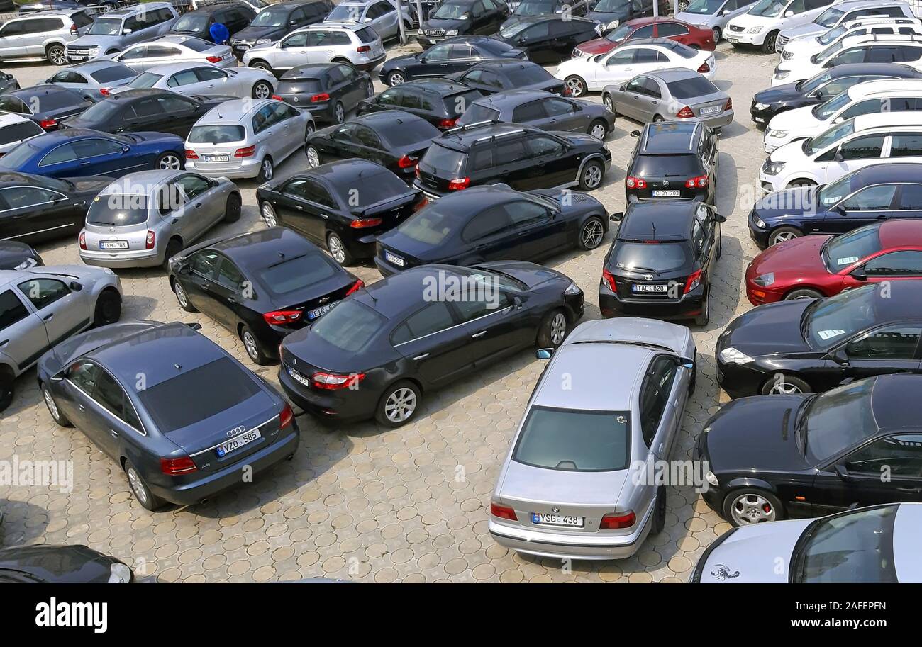 Chisinau, Moldova - April 21, 2019. Many cars on sale outside Stock Photo