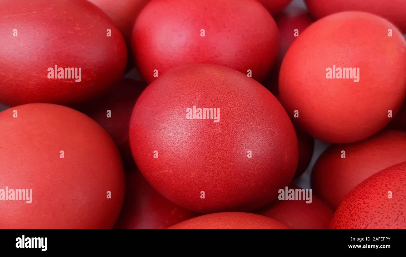 Easter eggs close up. Red eggs Easter holiday concept Stock Photo