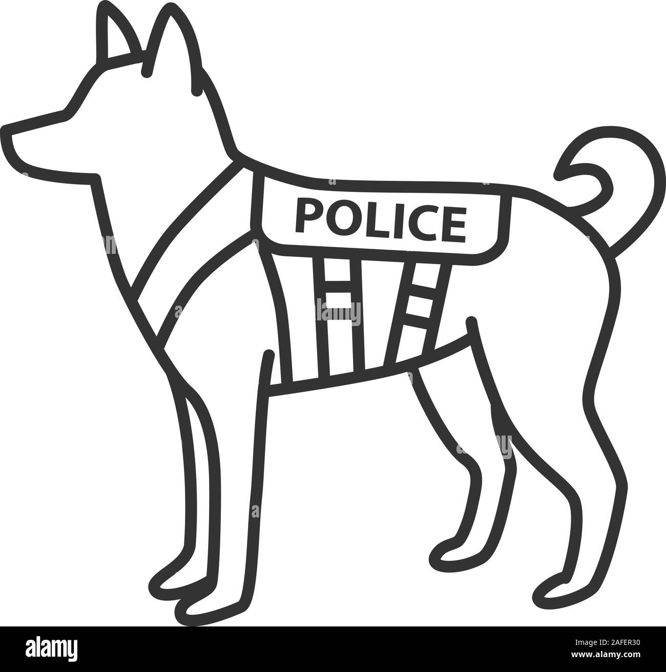 K9 police dog linear icon. German shepherd. Military dog breed. Thin line illustration. Contour symbol. Vector isolated outline drawing Stock Vector