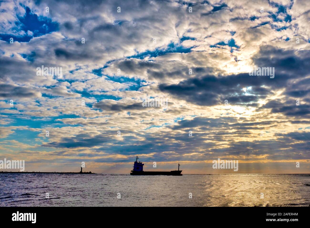 Ship in the Gulf of Riga, Latvia Stock Photo