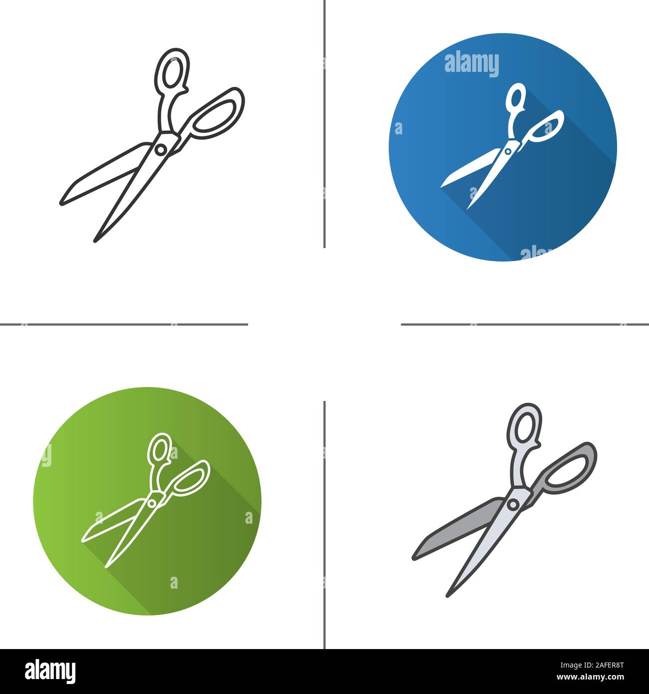 Fabric scissors icon. Flat design, linear and color styles. Shears
