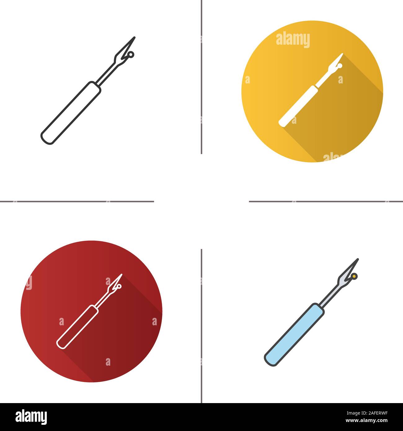 Sewing seam ripper icon. Flat design, linear and color styles. Stitch ...