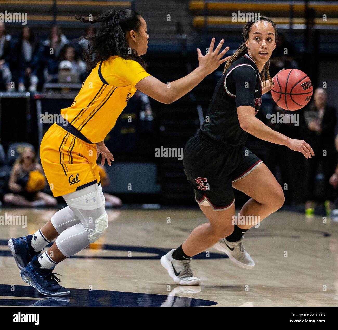 Hass Pavilion Berkeley Calif, USA. 14th Dec, 2019. U.S.A. Santa Clara Broncos guard Tia Hay (11) brings the ball up court during the NCAA Women's Basketball game between Santa Clara Broncos and the California Golden Bears 65-69 lost at Hass Pavilion Berkeley Calif. Thurman James/CSM/Alamy Live News Stock Photo