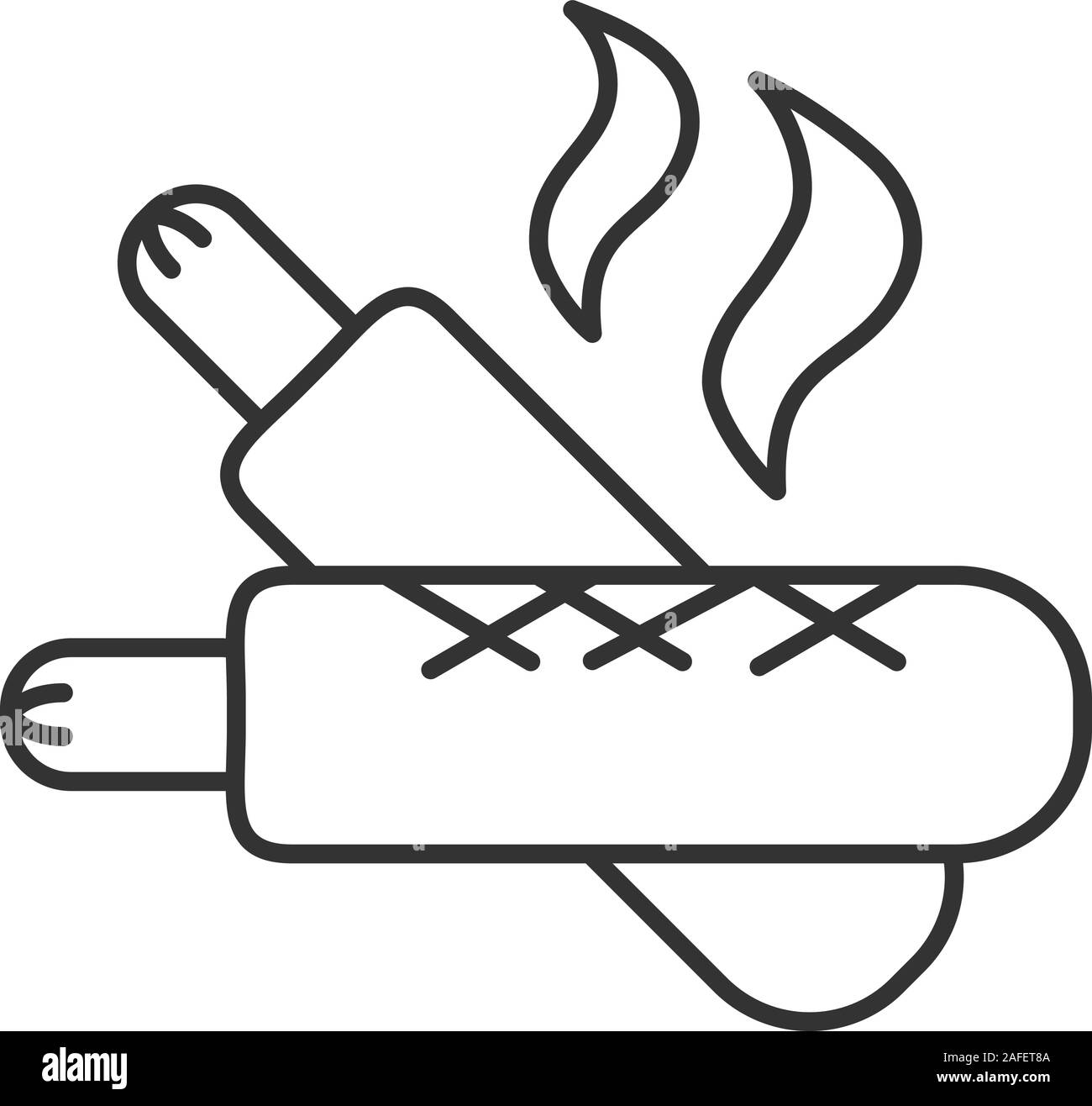 French hot dogs linear icon. Thin line illustration. Sausages in dough. Contour symbol. Vector