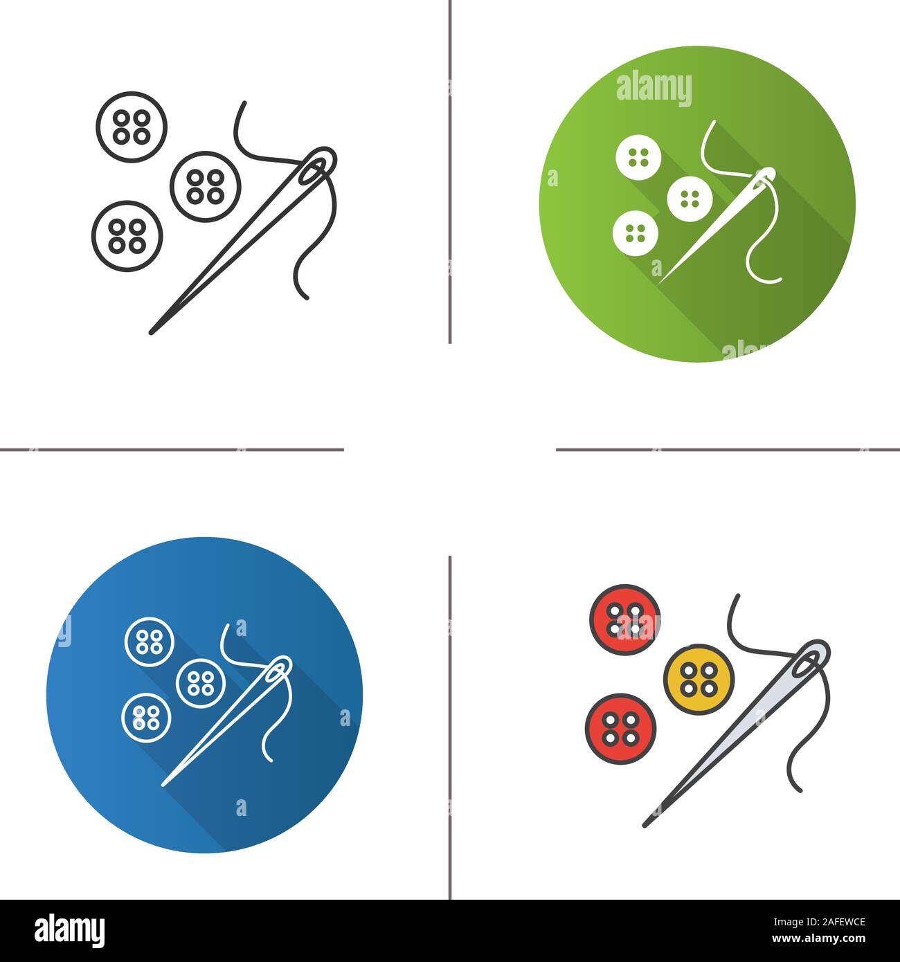 Sewing buttons and needle with thread icon. Flat design, linear and ...