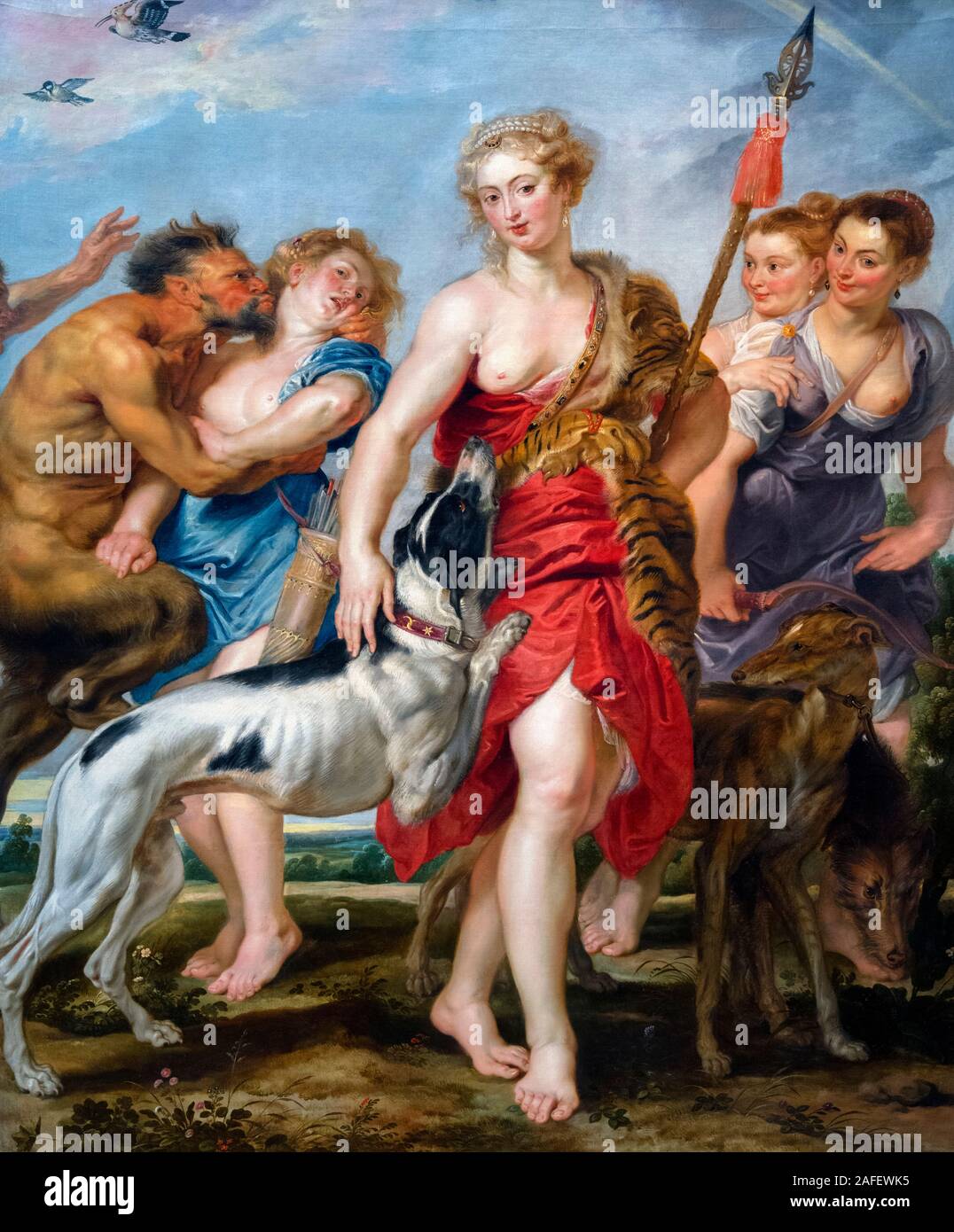 Diana and Her Nymphs Departing for the Hunt by Peter Paul Rubens and workshop  (1577-1640), oil on canvas, c.1615 Stock Photo