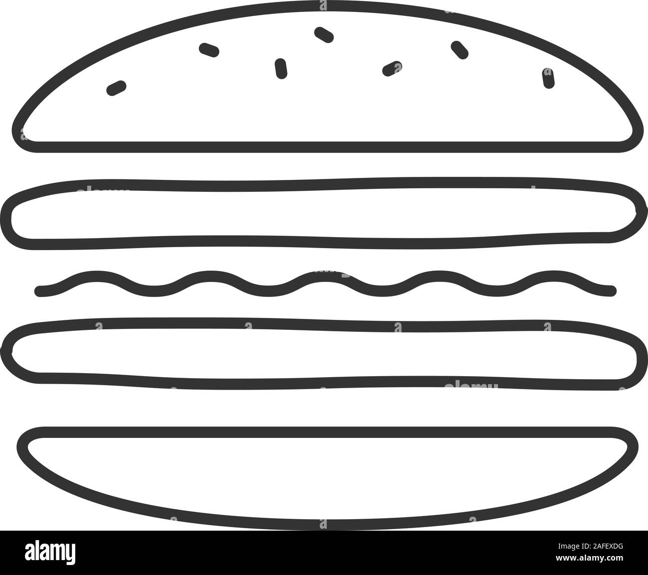 Burger cutaway linear icon. Sandwich. Thin line illustration. Hamburger assembly. Contour symbol. Vector isolated outline drawing Stock Vector