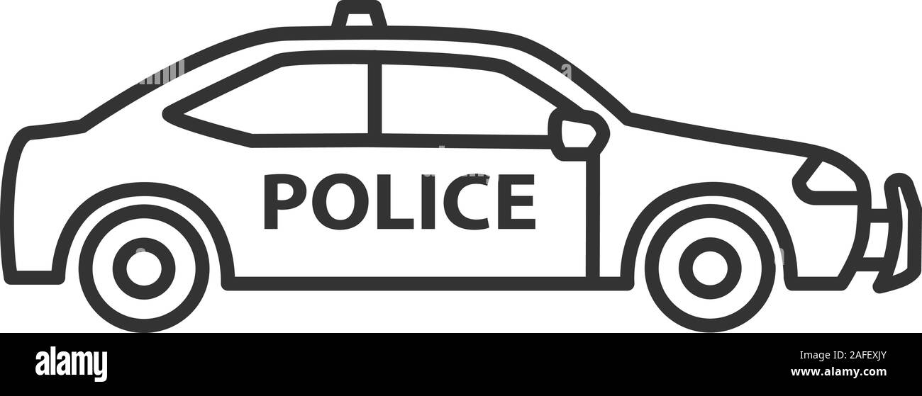 Police car linear icon. Thin line illustration. Contour symbol. Vector isolated outline drawing Stock Vector