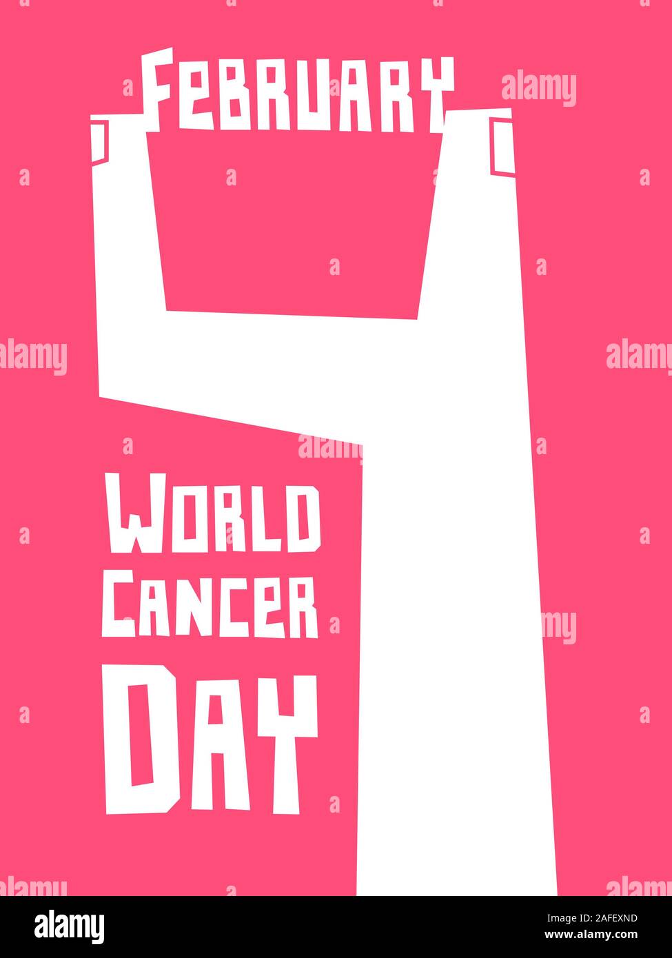 Hand stylized as number 4 holding the word February. World cancer day conceptual illustration. Stock Photo