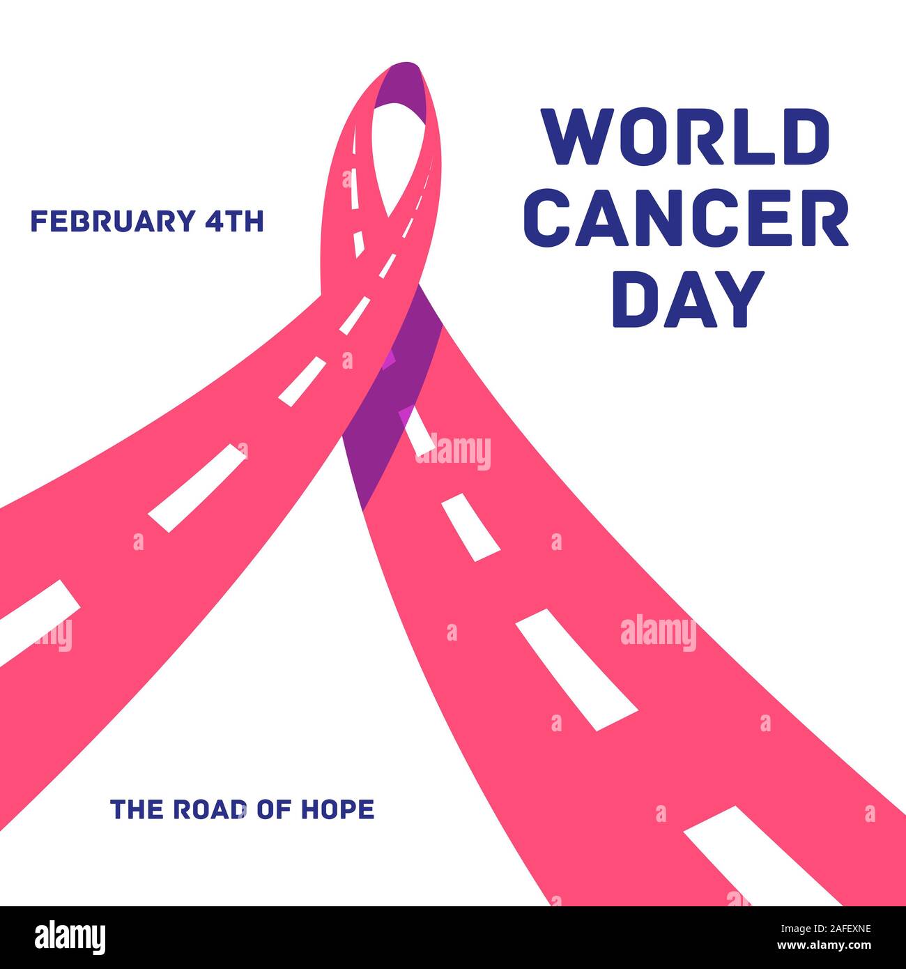 Pink ribbon stylized as the road. World cancer day conceptual illustration. Stock Photo
