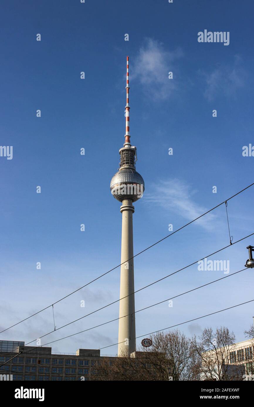 Berliner Fehnsehturm television and viewing tower by Alexanderplatz in Berlin, Germany Stock Photo