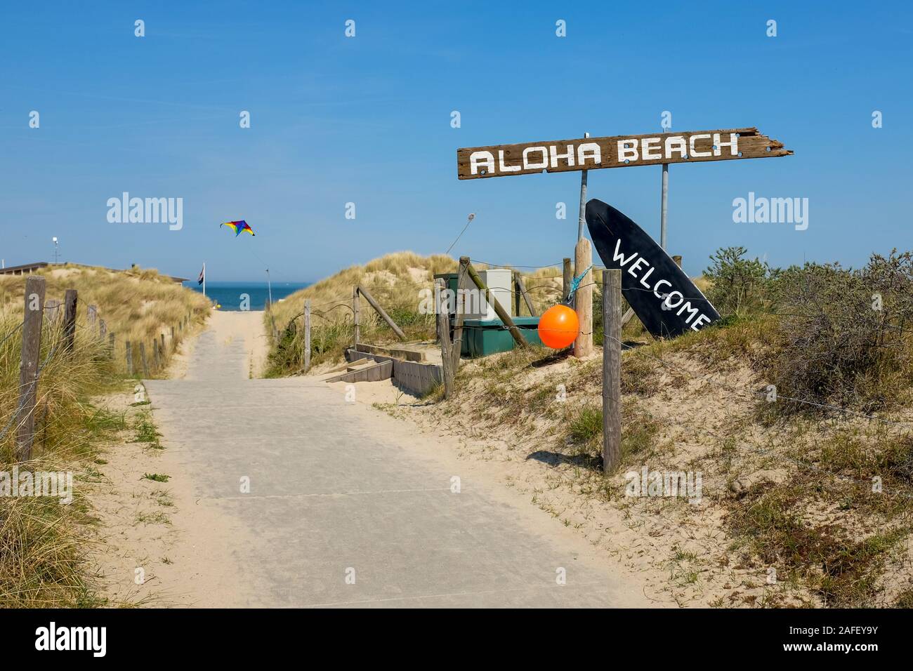 Domburg, Netherlands - 7 May 2016: Entry to the Aloha Beach Club, located on one of the many beaches in Zeeland Stock Photo