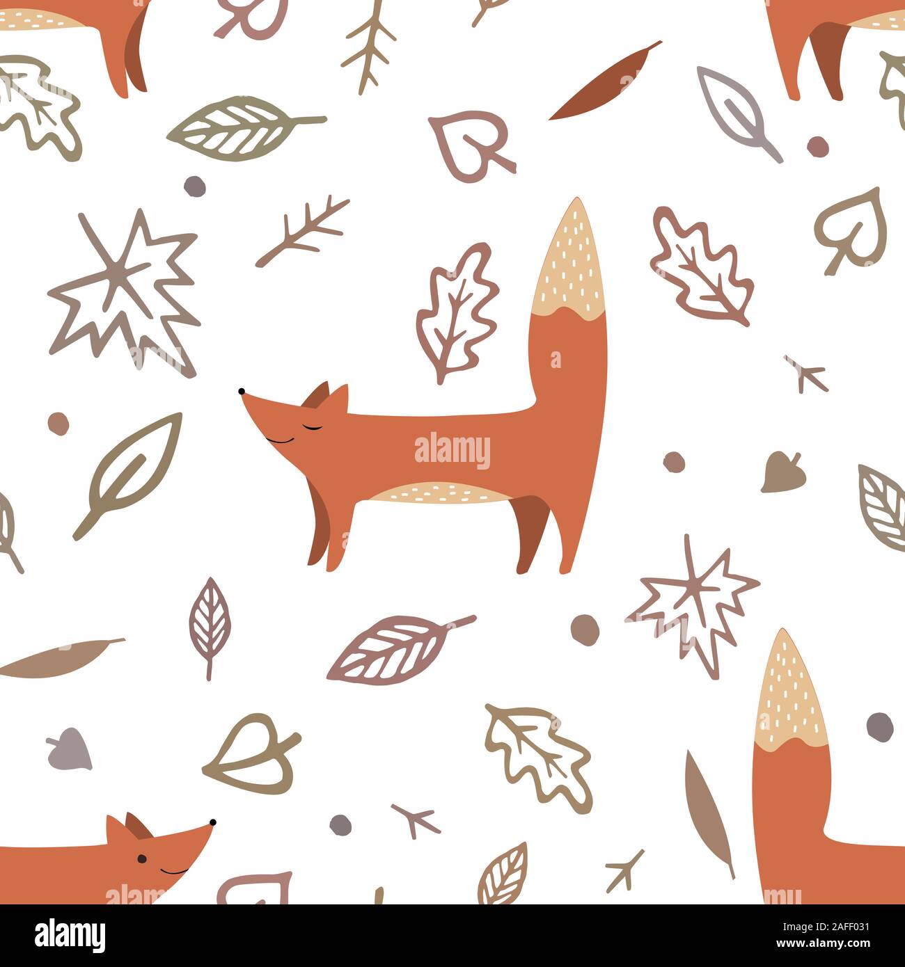 Lovely seamless pattern with cute foxes and autumn leaves. Awesome ...