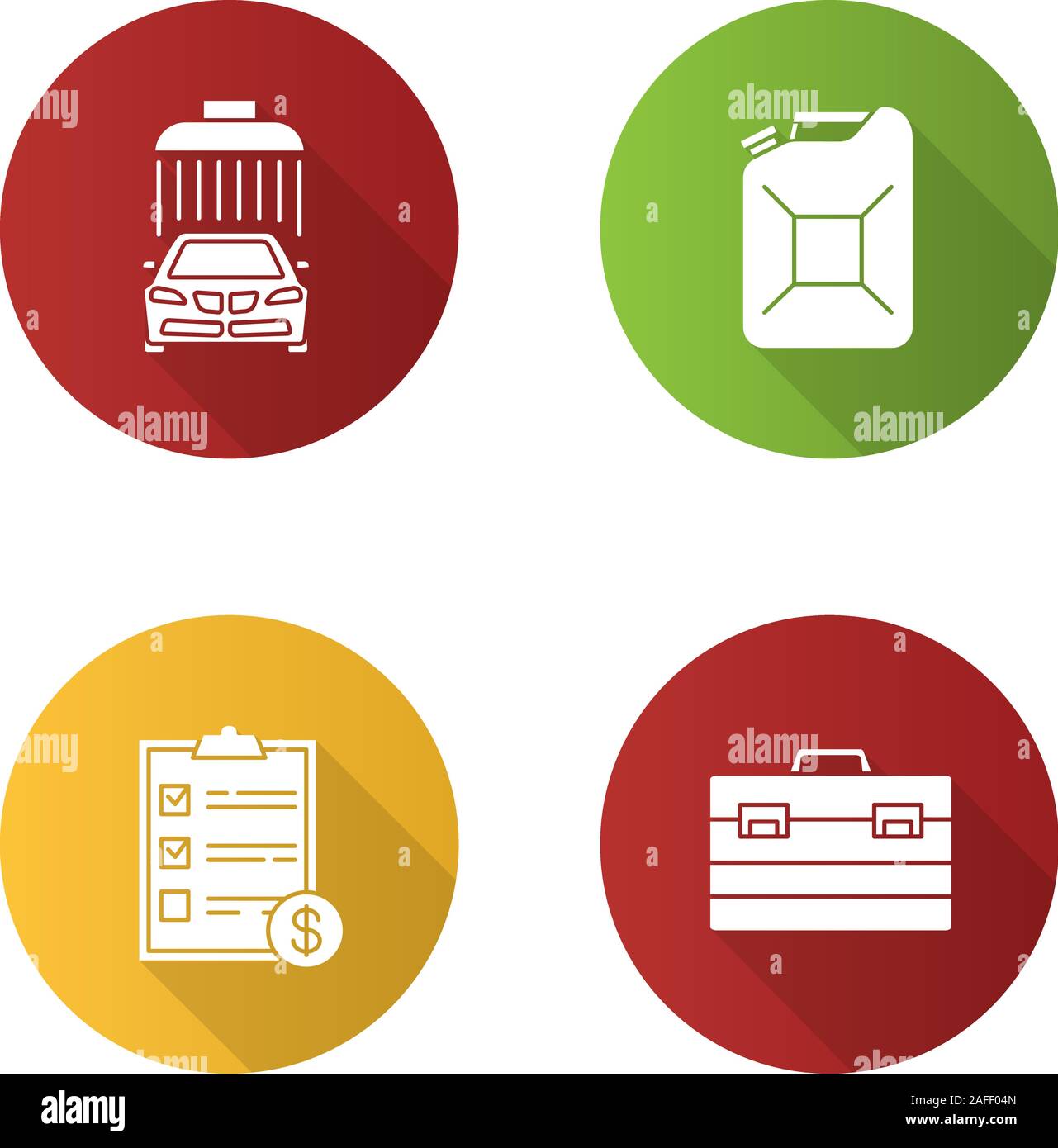 Auto workshop flat design long shadow glyph icons set. Car washing ...