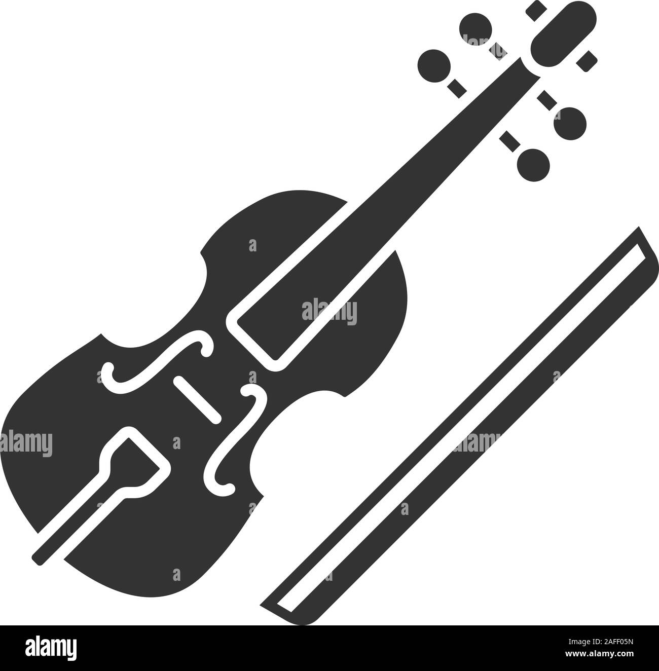 Viola and bow glyph icon. Cello. Silhouette symbol. Negative space