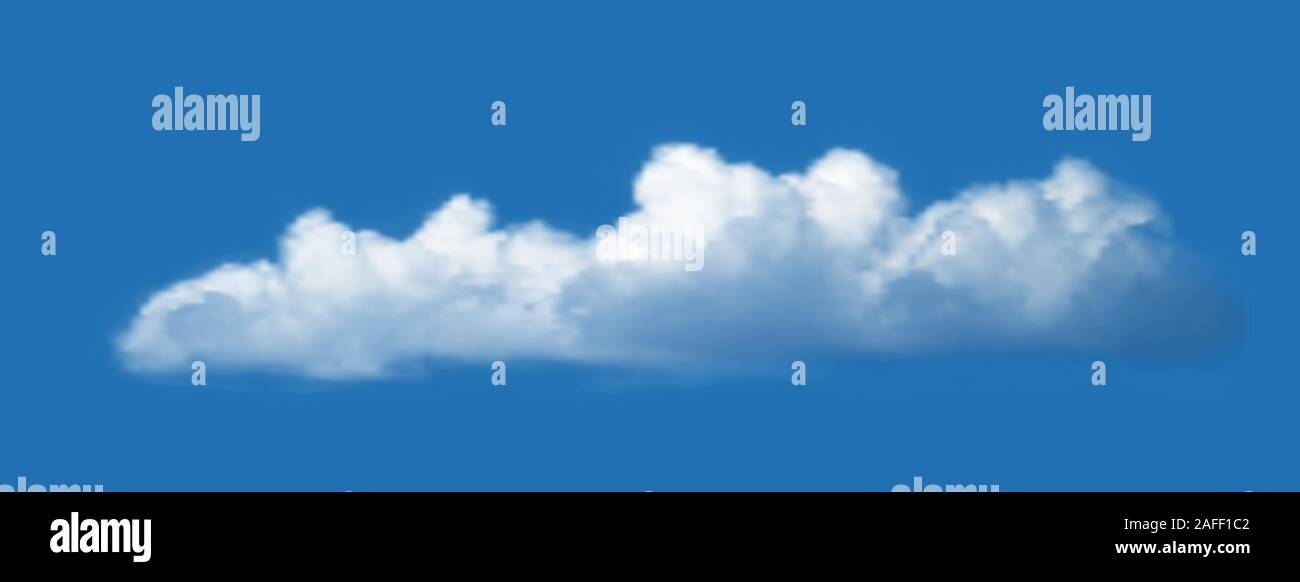 Realistic cloud over blue sky background. Vector illustration. Stock Vector