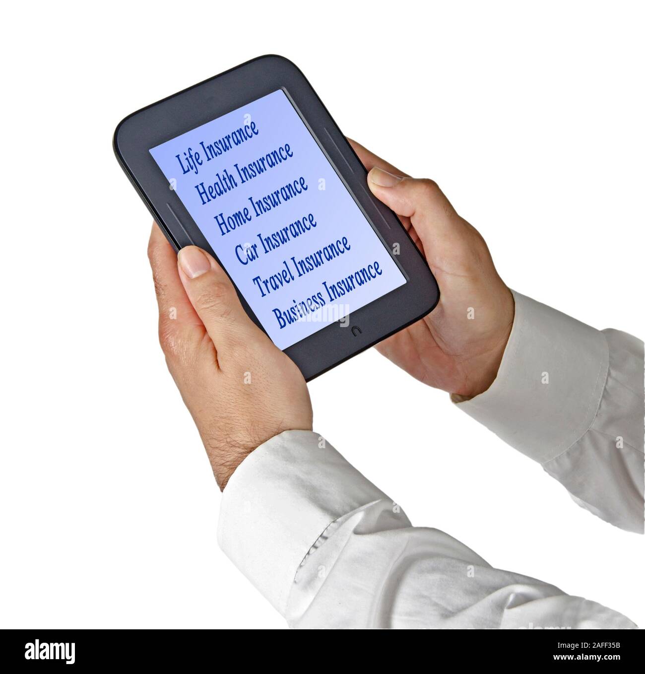 Selecting insurance on tablet PC Stock Photo