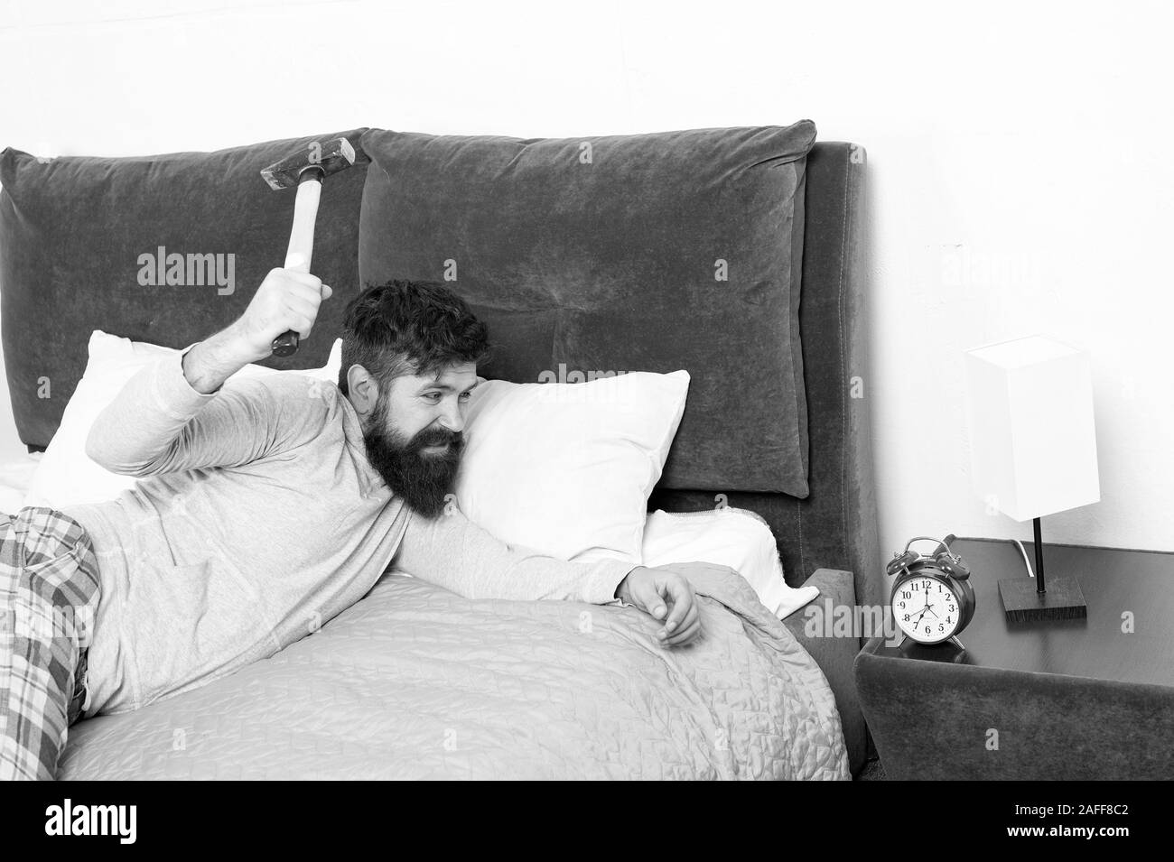 life routine. Healthy sleep concept. bearded man hipster want to sleep