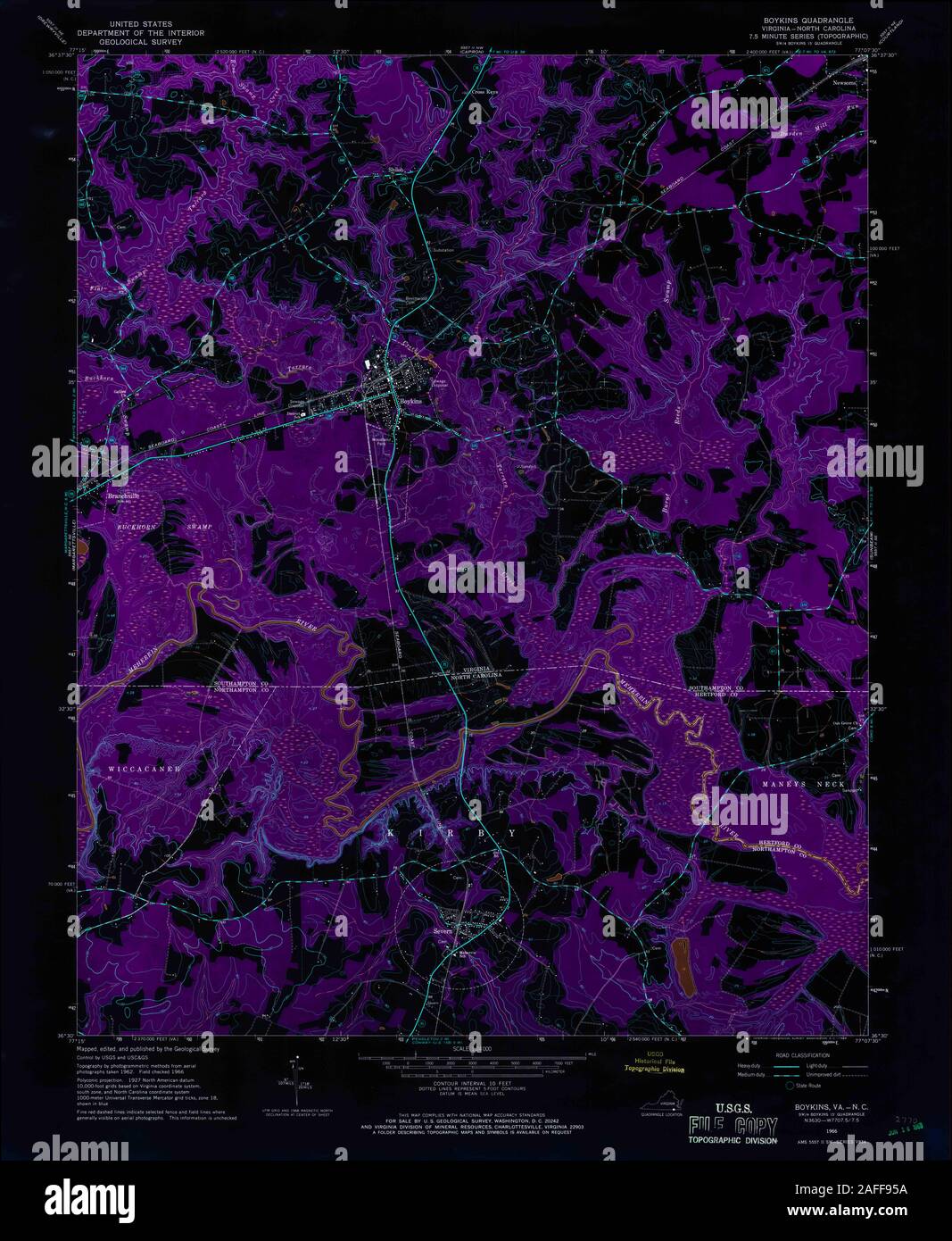 USGS TOPO Map North Carolina VA Boykins 184222 1966 24000 Inverted