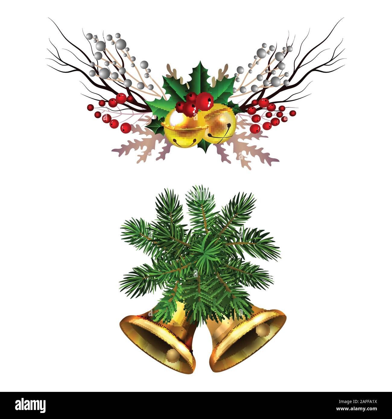 Christmas decorations with fir tree golden jingle bells Stock Vector ...