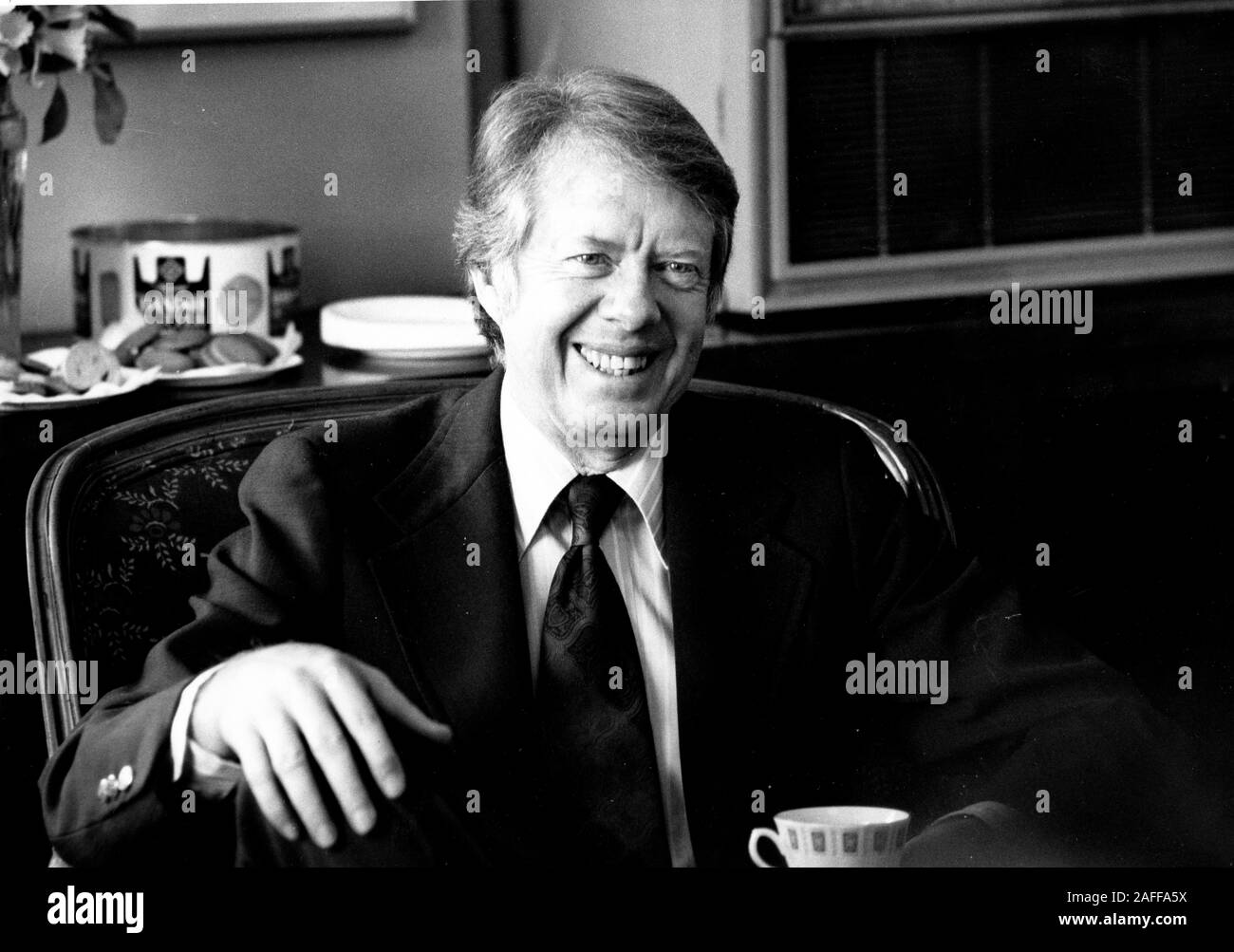 Mar. 03, 1976 - USA - Presidential hopeful, Georgia Governor JIMMY CARTER holds a cup of tea or coffee. Exact place unknown. (Credit Image: © Keystone Press Agency/Keystone USA via ZUMAPRESS.com) Stock Photo