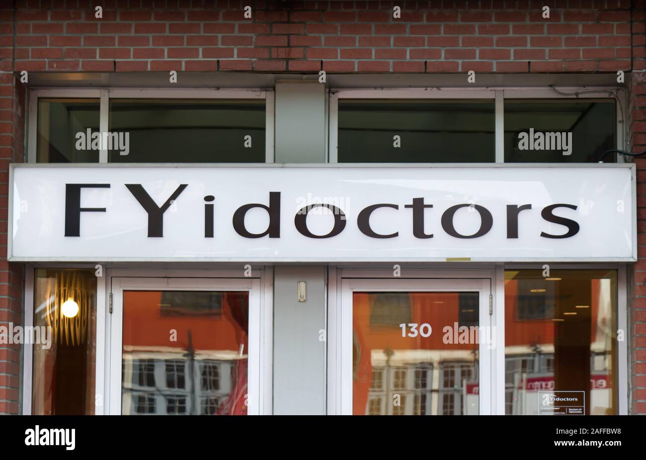 Vancouver, Canada - December 4, 2019: View of sign 'FYidoctors' in Yaletown. FYidoctors is Canada's Largest Eye Care Provider. Stock Photo