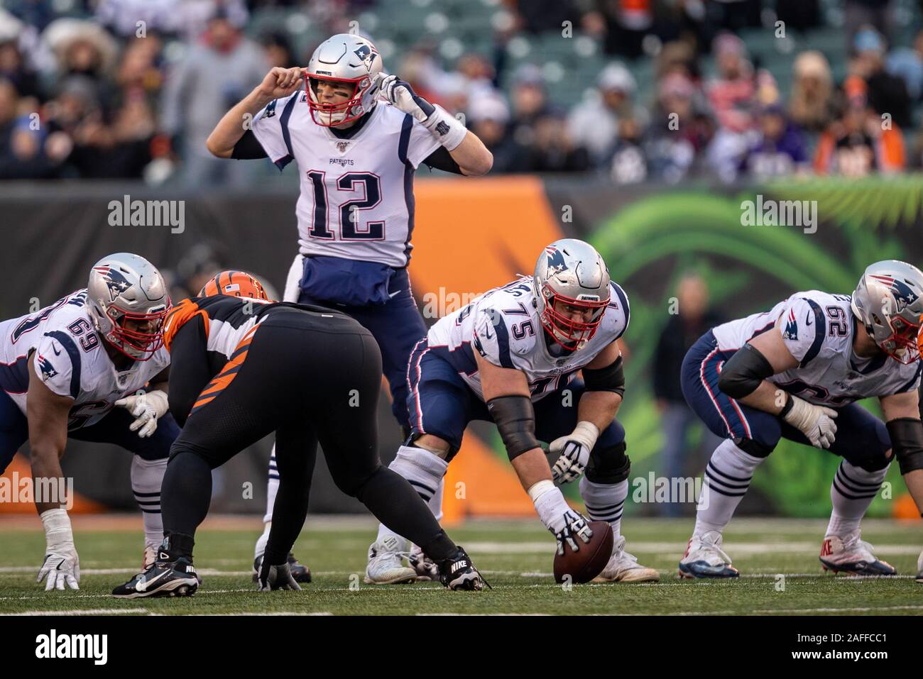 Cincinnati, OH, USA. 15th Dec, 2019. Tom Brady (12) of the New