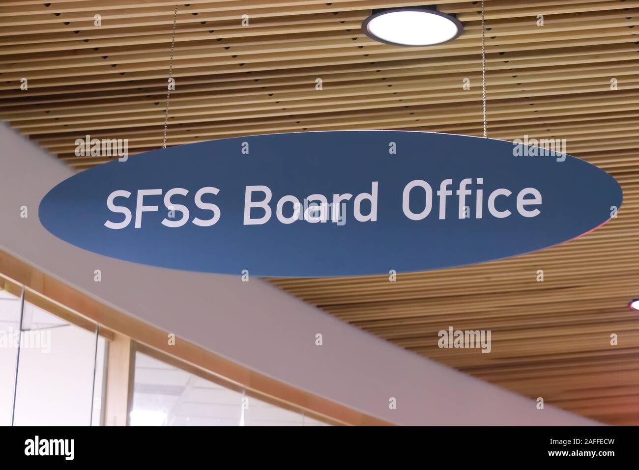 Burnaby, Canada - December 1, 2019: A View of sign 'Simon Fraser Student Society Board office' at Simon Fraser University Stock Photo