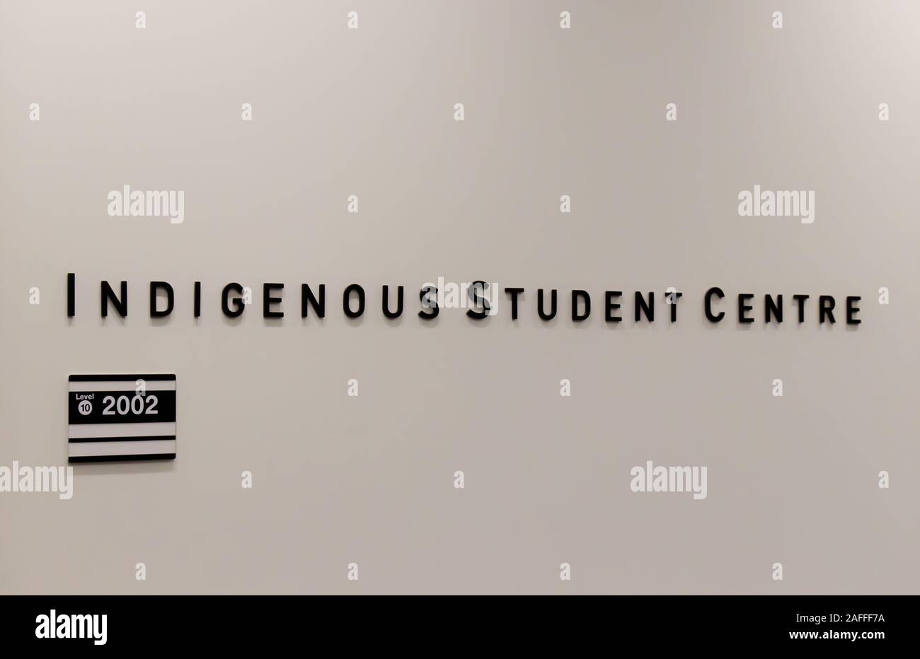Burnaby, Canada - December 11, 2019: View of sign 'Indigenous Student Centre' in Simon Fraser University Campus Stock Photo