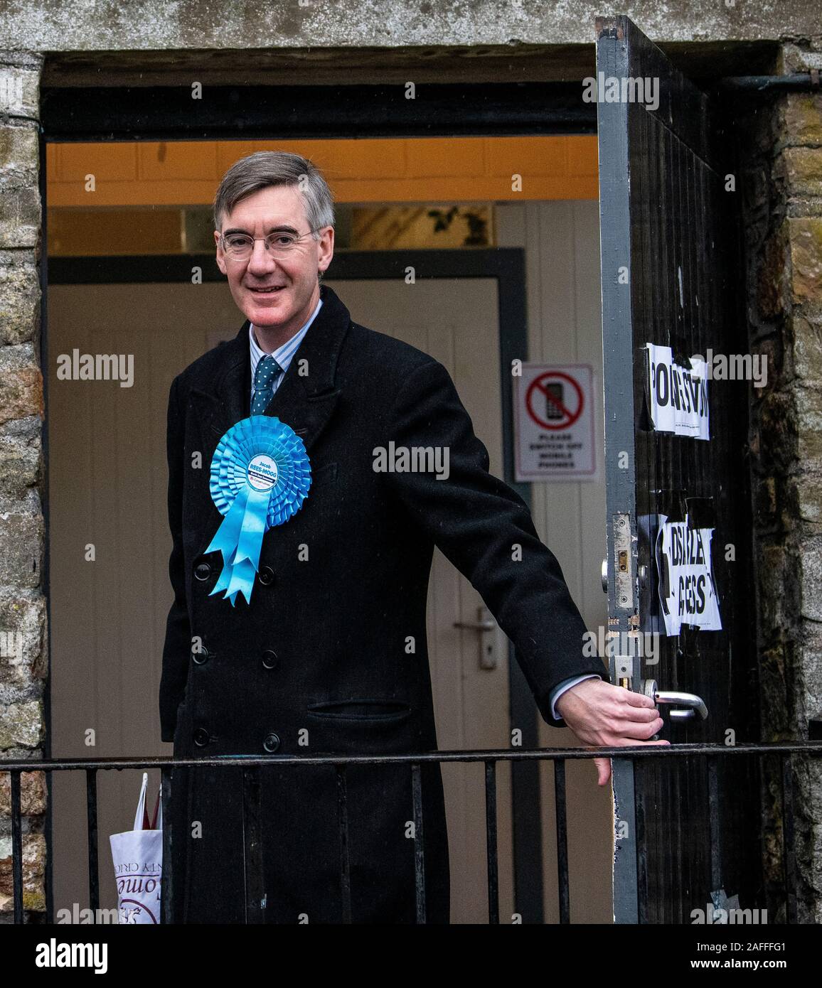 Conservative party candidate for North East Somerset Jacob Rees-Mogg casts his vote for the General Election at his local Polling Station. Stock Photo
