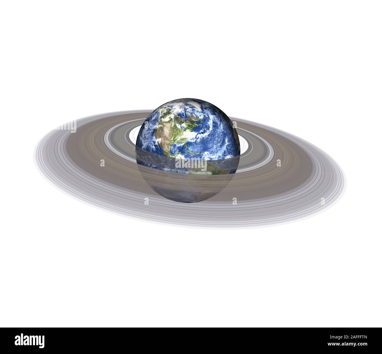 Global cooling on the Planet Earth with ring of solar system isolated on white background. American view. Elements of this image furnished by NASA. Stock Photo