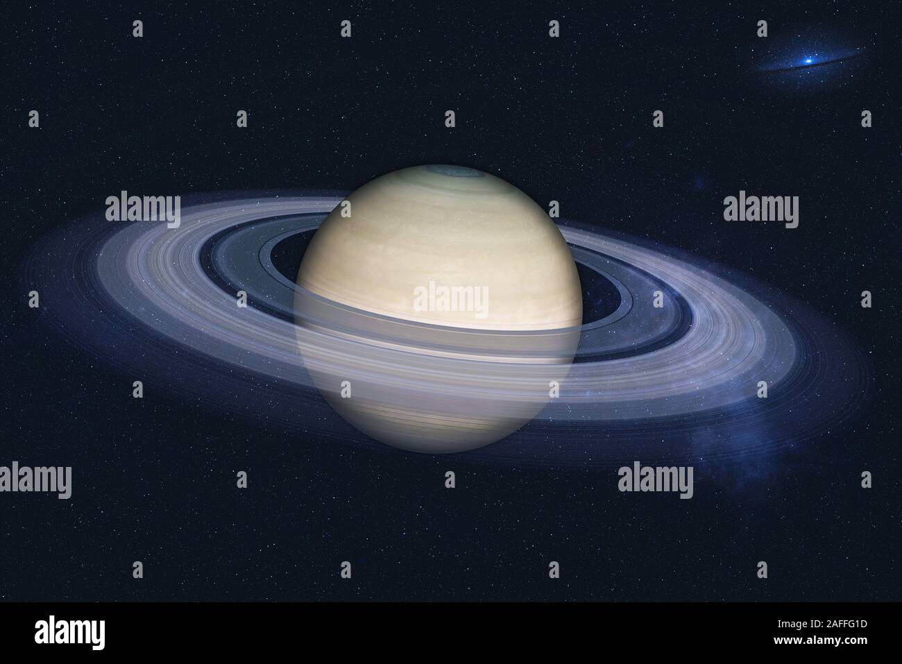 Planet Saturn of solar system in the space with far galaxy on the background. Science fiction. Elements of this image were furnished by NASA Stock Photo