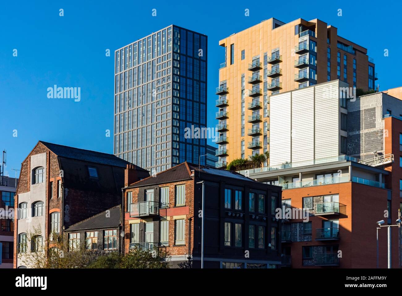 The Angel Gardens and Skyline Central apartment blocks over older former industrial buildings