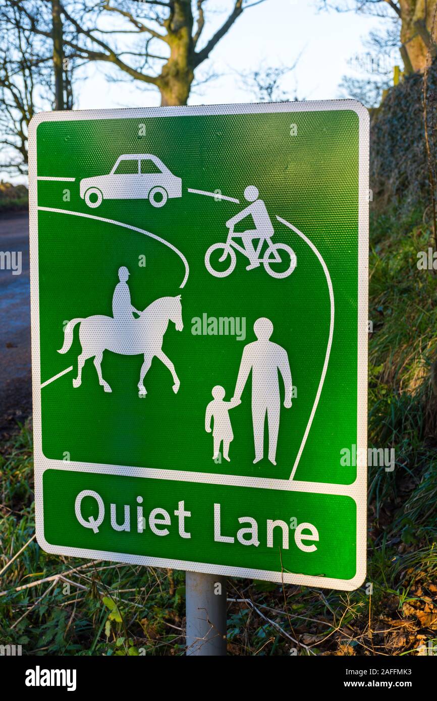 Quiet Lane sign on Cogger's Lane, near Hathersage, Peak District, Derbyshire, England, UK. Stock Photo