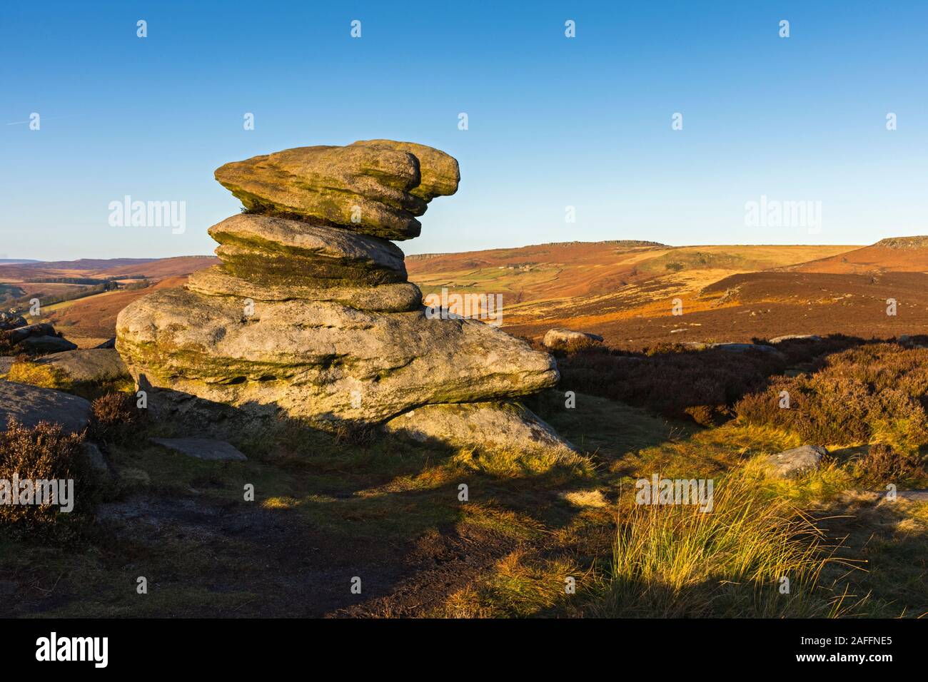 Stanage Edge from Over Owler Tor, near Hathersage, Peak District, Derbyshire, England, UK Stock 